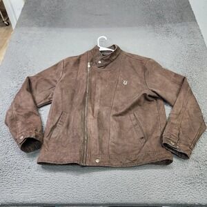 World Collection Jacket Mens XL Brown Suede Motorcycle Italia Flag Lined Biker